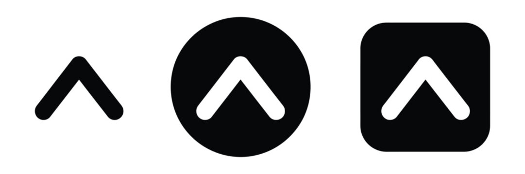 Chevron up icon set, button style upward arrow symbols for expand scroll top dropdown navigation, web and app UI controls design.