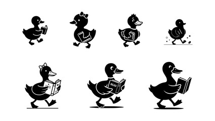 Obraz premium Duck with Book Icon on Transparent Background, duck, duck icon, cartoon duck, animal icon, cute duck, duck character, duck walking, duck holding book, book icon, reading, reading animal, education, 