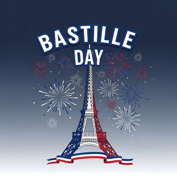 Bastille day celebration with eiffel tower fireworks