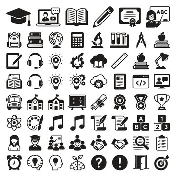 Comprehensive education and school icon set for academic projects with education