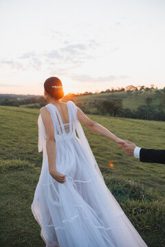 Anonymous Bride with  White Wedding Dress