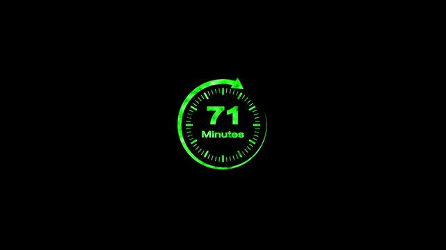 71 Minute Countdown Timer Animation Circular Progress Clock Black Background