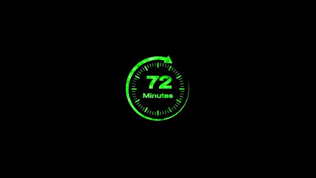 72 Minute Countdown Timer Animation Circular Progress Clock Black Background