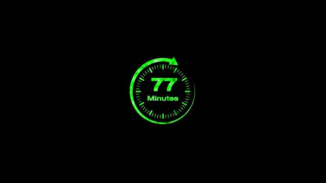 77 Minute Countdown Timer Animation Circular Progress Clock Black Background