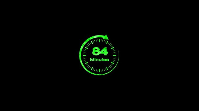 84 Minute Countdown Timer Animation Circular Progress Clock Black Background