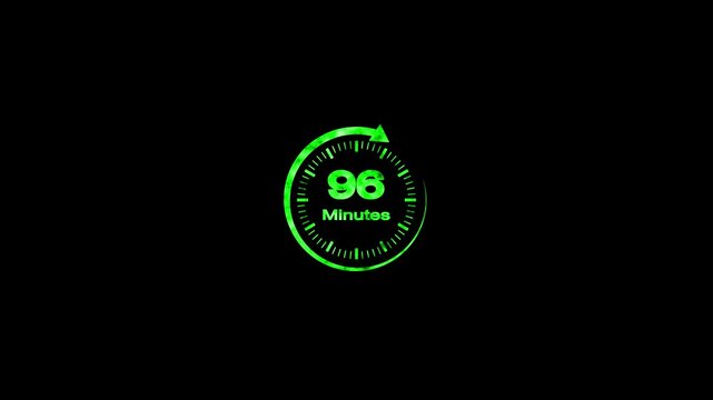 96 Minute Countdown Timer Animation Circular Progress Clock Black Background