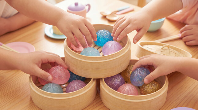 Child squeezing squishy dumpling sensory stress relief toy