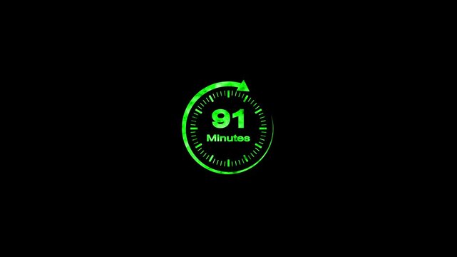 91 Minute Countdown Timer Animation Circular Progress Clock Black Background