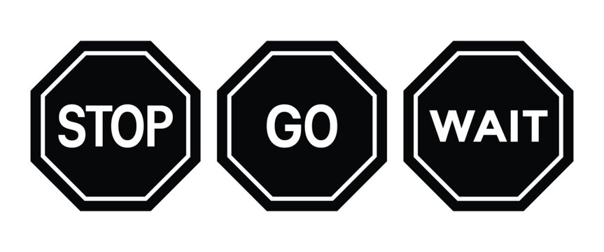 Stop Wait Go Traffic Sign Icon Set &ndash; Road Safety Signals, Traffic Control & Transportation Vector Collection