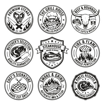 Premium steakhouse and grill vintage logo labels with steakhouse, barbecue