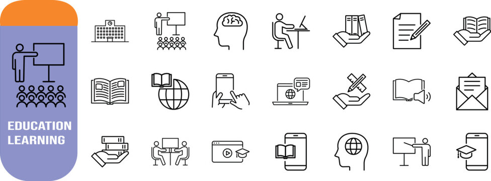 Online education learning vector icons. book icon set, laptop icon set, smartphone icon set