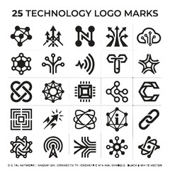 Fototapeta premium 25 professional technology logo marks for digital networks with technology