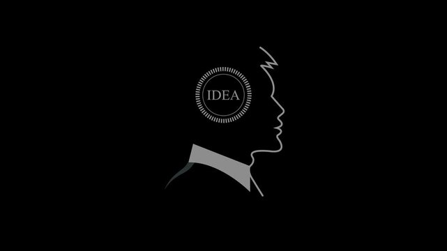 Cogs turning thinking concept with silhouette of man. man holding big  creativity idea illustration. abstract human brain and head icon animation video on black background. 4K video....!!