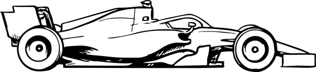 Naklejka premium Formula One race car sketch in motion during a sporting event with sleek aerodynamic design and speed concept