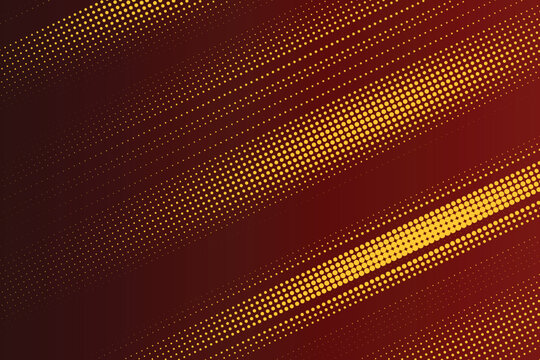 Diagonal halftone pattern with yellow dots arranged in parallel stripes on a dark red background