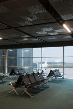 Waiting area at the airport during a cloudy afternoon