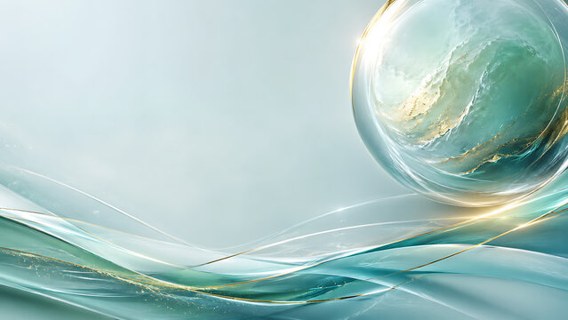 Splash Screen with Aqua Glass Globe, Golden Lines and Premium Minimal Technology Background