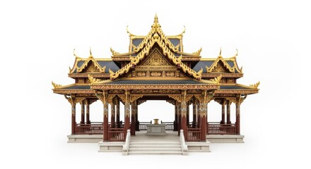 Obraz premium Gilded Traditional Asian Pavilion with Ornate Roof and Pillars on White