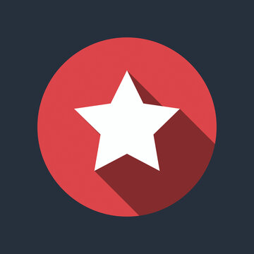 Star icon flat design with long shadow on red circle background