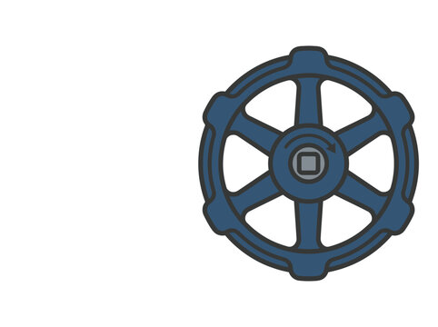 Blue Valve Handle Wheel with Rotation Arrow, Industrial or Plumbing Control Icon