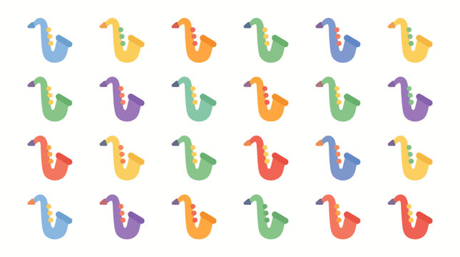 Colorful Flat Vector Saxophone Pattern Set for Jazz Music Festival Branding and Graphic Design
