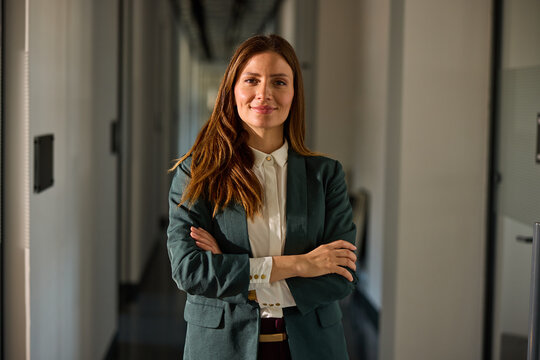 Beautiful woman in the corporate hallway