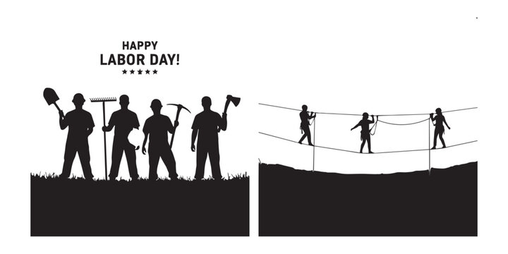 Labor day workers and tightrope walkers illustration