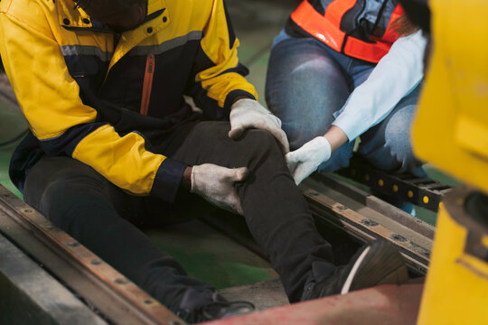 Factory worker accident in industry factory. Industrial accident concept. Health safe of work and safety first concept
