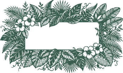 Tropical botanical frame, lush green jungle foliage border, exotic floral vector illustration, natural plant leaf design element for invitations and branding isolated on White Background © Syed Awais