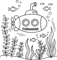 Black and white submarine with fish and seaweed © Arafat Sajid