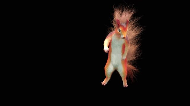 Realistic dancing squirrel performing rumba dance animation with alpha channel transparent background