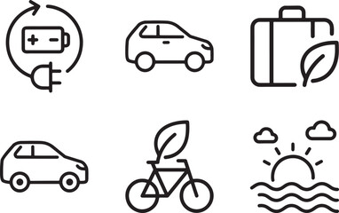Naklejka premium Eco friendly transport and electric vehicle outline icon set