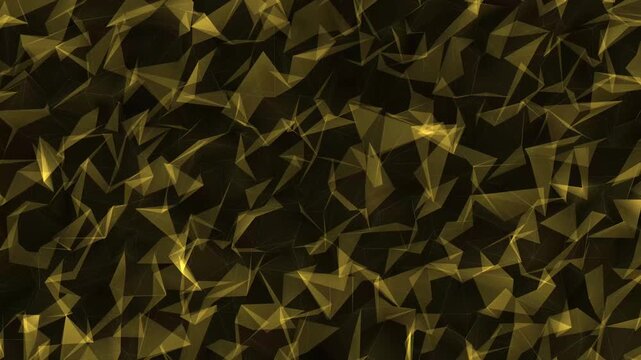 Abstract golden crystal mosaic motion graphics background with polygonal geometric patterns, metallic gradient light waves, and seamless 4k loop animation for modern presentation design