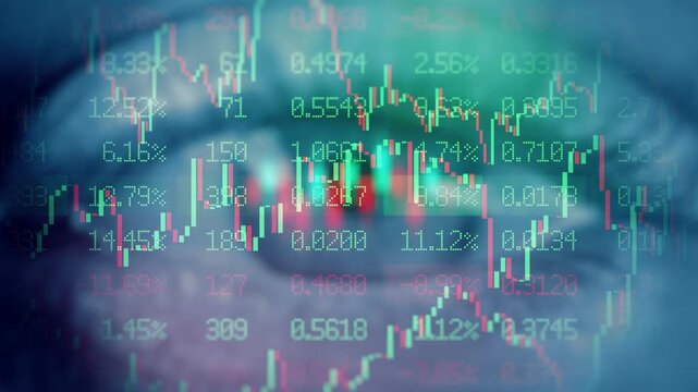 Financial Currency Exchange. Stock Market Chart Prices, Financial Indexes Graph In Trader Eye. Earth Fintech Data Visualization, Digital Money Transfer. World Trade. Cryptocurrency and stocks trading