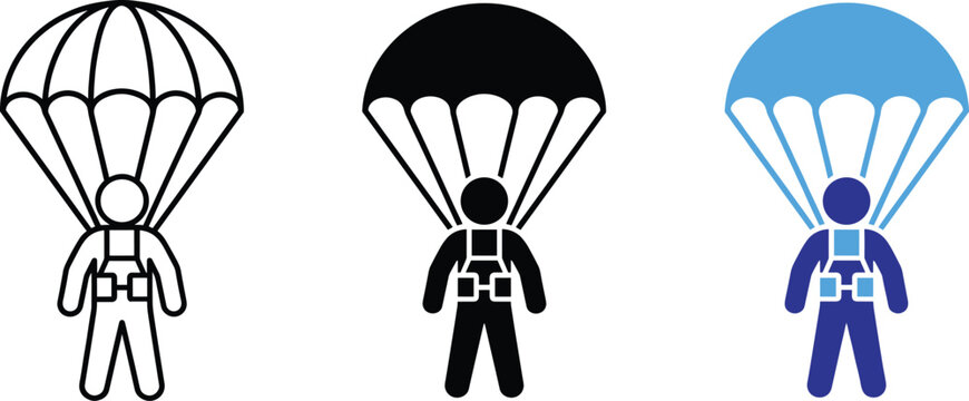 Parachutist Skydiver Icon Set Line Art Fill Color Vector Illustration Design