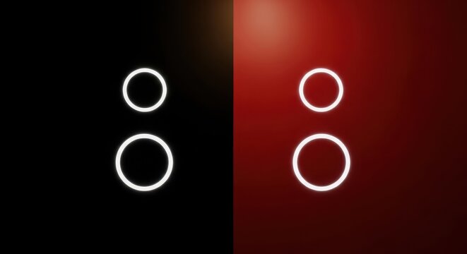 Glowing white circles on black and red backgrounds