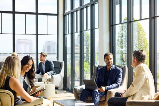 Group Meets Indoors for Business Discussion