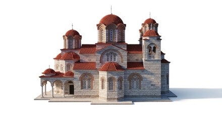 Obraz premium Orthodox Christian Church Building Facade with Red Domes and Bell Tower