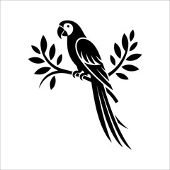 Fototapeta premium Macaw parrot sitting on branch silhouette vector illustration with silhouette