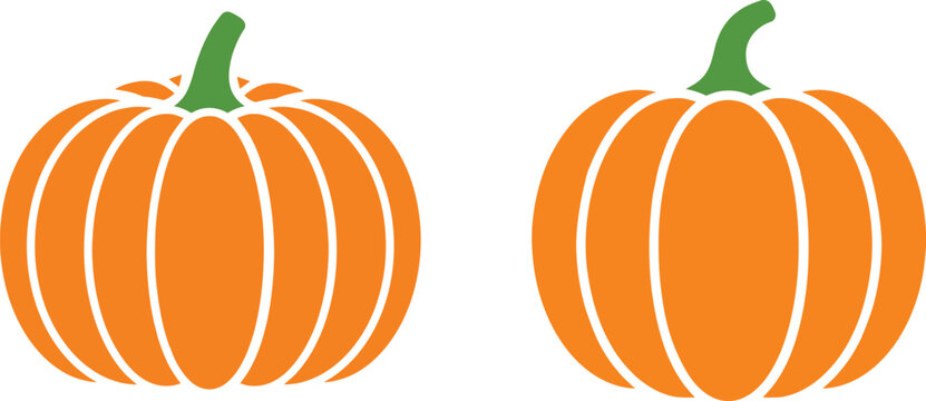 Orange halloween pumpkins with green stems icon and symbol set. Halloween element, halloween vector on white background