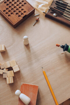 Carpenter tools on workbench 