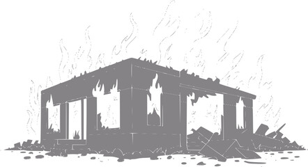 Obraz premium Silhouette of a house engulfed in flames, symbolizing destruction and disaster