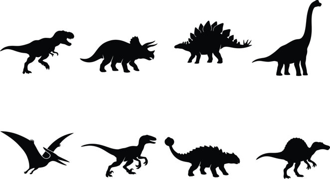  Dinosaur Silhouette Set Prehistoric Animals T Rex Triceratops Stegosaurus and Flying Reptile Icons