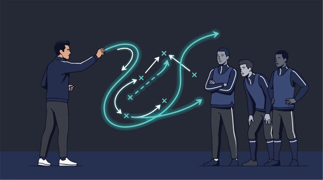 Soccer Coach Explaining Tactical Strategy to Substitute Players Vector