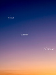 Venus, Jupiter, and Crescent Moon in Twilight Sky © Abdulkadir