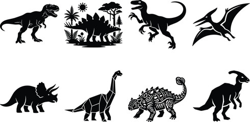 Dinosaur Silhouette Collection with Tyrannosaurus Velociraptor Triceratops and Pterosaur Species © Millat