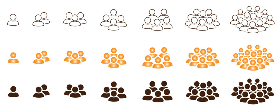 Vector illustration of group icon, people groups and community in various colors, sizes and increasing numbers