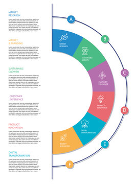 Half circle infographic template with six steps layout eps 10