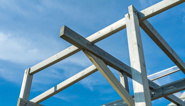 Wooden framework against a partly cloudy sky
