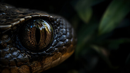 Fototapeta premium Extreme macro of a textured snake eye reflecting a forest